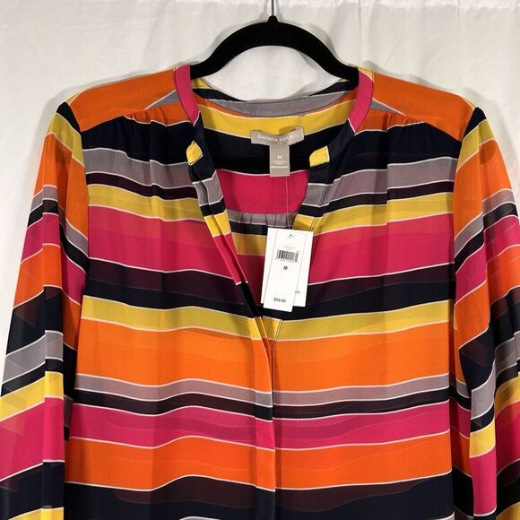 New Banana Republic Blouse Women's Medium Rainbow Short Sleeve Sheer Button Up - Picture 2 of 9